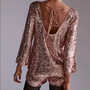 Anthropologie Pink Sequins Shorts and Top 2 Pc. Set